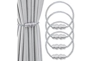 Xiuyer Alzapaños Cortinas, 4 Piezas Recoge Cortinas, Alzapaños de Cortina Magnéticos, Sujeta Cortinas, Lazos Cuerda Cortina, para la Decoración de la Ventana del Hotel Home Office(Gris)