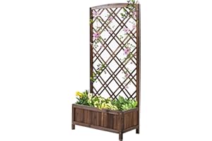 Outsunny Jardinera con Enrejado Jardinera con Celosía de Madera Macetero con Soporte para Trepadora Cultivos Plantas en Exterior Terraza Jardín Balcón 60x30x122,5 cm Marrón