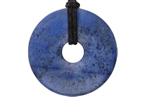 Lebensquelle Plus Edelstein Donut Ø 40 mm + Baumwollband + Edelsteinkarte | Naturstein Anhänger Halskette | Echte Heilsteinkette inkl. Band