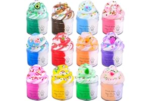JAMDESDW 12 Pack Cloud Slime Kit with Cute Charms, Fluffy Slime for Girls Boys School Awards Valentine's Day Party Favor Supplies Birthday Easter Basket Stuffers for Kids