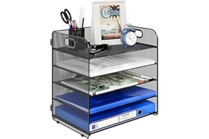 TQVAI 5 Niveles Bandejas Oficina Papeles A4 Organizador Escritorio Documentos Revistero Material Oficina y Papeleria Archivador para Revistas, Negro