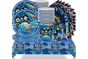 Doyomtoy 53 Stück Videospiel Party Geschirr, Videospiel Thema Party, Videospiel Party Teller, Tassen Servietten,Tischdecke, für Videospiel Geburtstag Party Zubehör Supplies