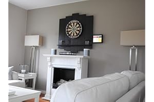 WDS DARTS SPORTS Wooden Dartboard Surround | Premium Dart-Wandschutz & Tablet-Halter (Optional) | Geflammter Burned Look oder Color Design (Catchring, Dart Umrandung, Backboard)