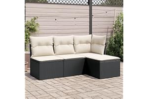 SECOLI Balkon Lounge Balkonmöbel Keiner Sofa Outdoor Gartensofa 3-Sitzer Gartenmöbel-Set Ecksofa Garten Balkonlounge Rattan Polyrattan Lounge Gartenlounge Terrassenmöbel Schwarz 4-tlg-Type-124