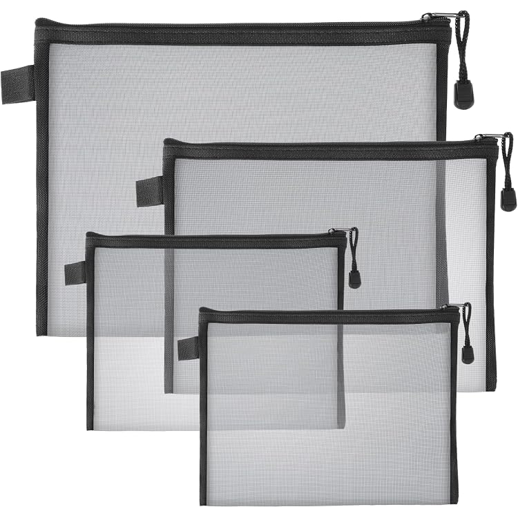 HRX 6er Set Nylon-Mesh Kosmetiktaschen – A5 (24x18 Cm), Mit Reißverschluss, In Grau/Blau/Rot