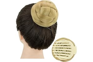 IMISSU Moño trenzado bailarina Donut postizos Scrunchie garra pelo moño Updo para mujeres boda fiesta (M3 Rubio ceniza)