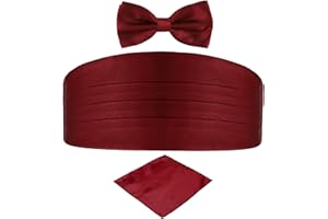 DonDon set di 3 pezzi da uomo, contenente fascia da smoking, papillon e fazzoletto da taschino, tutti dello stesso colore per occasioni festive