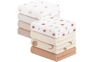 Susurration Langes Coton BéBé,Lot de 5 Mousseline de Coton Carrés de Mousseline Super Absorbant de Mousseline à Grain pour Unisexe Bébé Filles et Garçons 60x60cm (Marron)