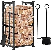 SOMINECO 5 Li Ithal Metal Odunluk Raflı Ş&ouml;mine -Soba Maşa Takımı Aksesuar Seti SS-001