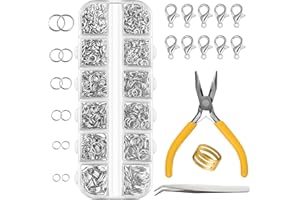 FEPITO 1540 pièces anneaux de saut pour fournitures de fabrication et réparation de bijoux en argent avec fermoirs à homard et pinces pour bricolage boucle d'oreille collier Bracelet
