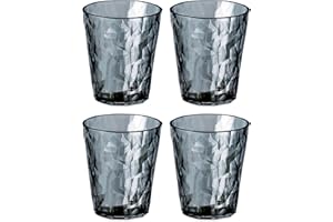 koziol Superglas Club No. 1 - Juego de 4 vasos de agua de 250 ml, de plástico transparente, irrompible, reutilizable, para fiestas, camping, 4 unidades (gris transparente)