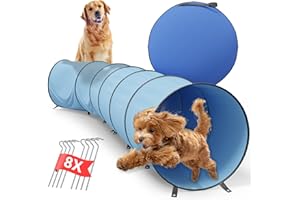 PFOTENGENUSS 3 Meter Pop-Up Agility Tunnel Set für Hunde mit Tragetasche - Hundetunnel Spieltunnel Haustier Agilitytunnel Kriechtunnel inkl. 8 Heringe und Tasche - faltbarer Tunnel für Hundesport (300x48cm, 901g)