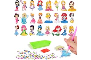 BuYupop Diamond Painting Kinder Mädchen Sticker 24 Stück 5D Diamant Painting Bilder Kinder,Geschenk Mädchen Bastelset kinder ab 6 jahre,Prinzessin Mosaik Aufkleber Set in Harz