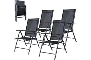 ‎CCLIFE CCLIFE Gartenstühle Alu 4er Set,Gartenstuhl Hochlehner Klappbar, Balkonstühle 7-Fach Verstellbar bis 150kg Dunkelgrau, Modell: Breeze,CushHom