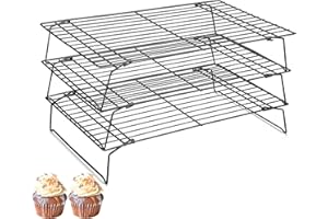 Pleafind Griglia Forno, griglia per crostata per Torte a 3 Livelli in Acciaio Inox, cestello di Raffreddamento Rettangolare per Cupcake, Biscotti, Pizza, Lavabile in lavastoviglie