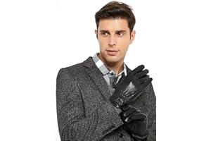 ZLUXURQ Guanti da guida invernali da uomo in morbida pelle di agnello con touchscreen foderati in cashmere, comodi e caldi.