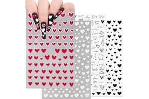 COLOFALLA 4 Blatt Nagelsticker Selbstklebend Herzen Nagelaufkleber Rot Schwarz Weiß Valentinstag Geschenke DIY Nagelkunst Deko Nail Art Aufkleber Sticker Accessoires