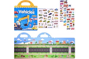ASTARON 3D Puffy Sticker Buch für Kinder, 88 Pcs niedlich wasserdicht Fahrzeuge Aufkleber, Puffy Sticker Spiel Reise Aufkleber und pädagogische sensorische Lernspielzeug (2-6 Alter)