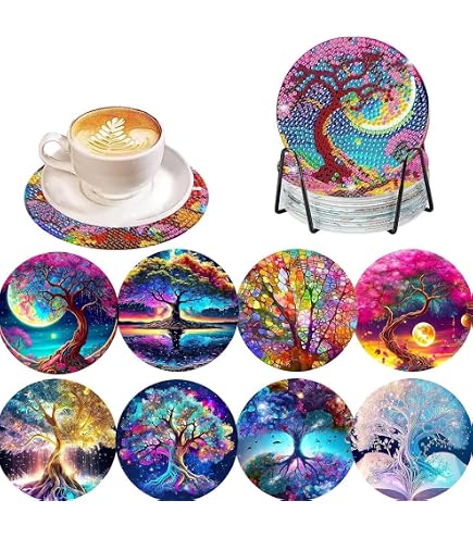 wocpvm 7 Pièces Diamond Painting Coasters Motif Van Gogh Sous-Verres Hexagonaux avec Support Diamond Painting Sous-Verres Ensemble de Peinture de Diamant Dessous de Verre pour Tasses, Vases, Cadeau