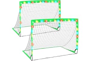 SPORTNOW Juego de 2 Porterías de Fútbol para Niños Porterías de Fútbol Plegables con Luz LED Barras de Fibra de Vidrio y Bolsa de Transporte Deportes para Interior y Exterior 120x90x90 cm Verde