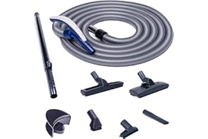 VACUPLANET Set Tubo Flessibile e Kit Accessori per Aspirapolvere Centralizzato compatibile con Aertecnica Tubò, Sistem Air, Duovac, General D'Aspirazione GDA - Senza interruttore ON/OFF (9 metri)