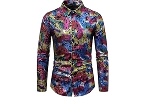 Darringls Chemise brillante à manches longues pour homme - Motif serpent métallique - Élégante chemise d'affaires - Boutonnière - Slim et confortable - Chemise décontractée - Col Kent - Chemise