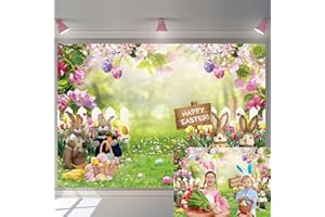 TENCOW 7x5ft Fond de scène pour Photographie de Pâques Oeufs colorés de Pâques Jardin clôture Herbe Verte Lapin décoration Enfants Nouveau-né bébé fête d'anniversaire.