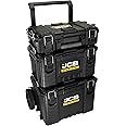 JCB Site System, 3-Piece Modular Tool Box, Rolling Tool Storage, Toolbox, Organiser, Heavy-duty Tool Box 9’’ Wheel Trolley for Workshop, Builders, Decorators and Tradespeople