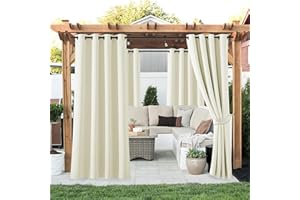 Kazaigou Outdoor Gardinen Sichtschutz Outdoor Wetterfest, Abtrennung Garten Sichtschutz Balkon Vorhänge Beige, Verdicken Blickdichter Vorhang Terasse Vorhänge für den Außenbereich Metallösen 132x245cm