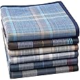 HOULIFE 100% Cotton Men's Stripe Soft Checkered Pattern Handkerchiefs Assorted Pocket Square Hankies 6/9 Pieces 38x38cm/15x15