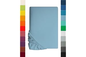 Lavea, lenzuolo in jersey con angoli, serie Maya, 100% cotone, lavorazione di alta qualità, con elastico, certificazione Oeko-Tex 100, Cotone, Celeste., 120 x 200 cm