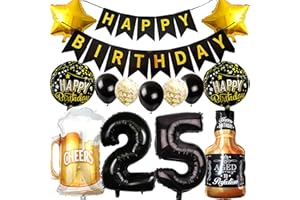 Ouceanwin Balloon 25th Birthday Decoration Men Women Balloons Birthday Decoration 25 Years Man Woman Foil Balloon Wine Bottle Beer Decoration Helium Balloon Whisky for 25th Birthday Party Decoration