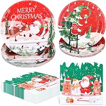 Kesote Weihnachts-Partygeschirr Set - 72 Teile Für 24 Gäste (Teller & Servietten), Grün/rot