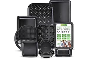 Nutrichef Set da 10 Pezzi di Teglie da Forno Antiaderenti in Acciaio Resistente, Teglie Forno per Biscotti, Muffin, Torte, Pizza e Arrosti, Rilascio Facile dei Cibi e Pulizia Veloce