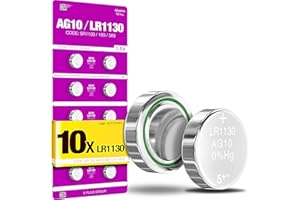 5 PLUS 5Plus 10-Pack LR1130 AG10 SR1130 SR1131 389 390 LR54 189 387A 1.5V Button Cell Batteries – Alkaline Coin Batteries for Watches, Calculators, Toys, Remotes, Small Electronics