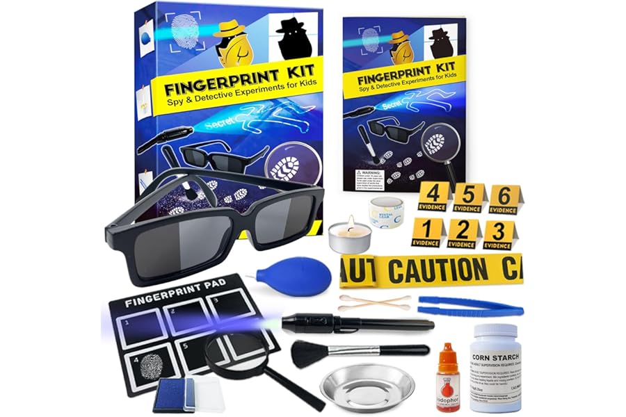 UNGLINGA Kids Spy Kit Detective Fingerprint Toys Gifts for 4 5 6 7 8 9 10 Years Old Boys Girls, Science Experiments Learning Educational Fingerprint Kit with Spy Glasses Detective Tools