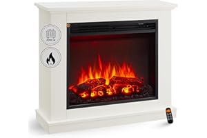 BALDERIA cheminée électrique Phanos | Foyer électrique sur Pieds avec Effet de Flammes 3D | Chauffage 2000W, éclairage LED | Cheminée de Sol avec télécommande, minuteur & Thermostat | Blanc