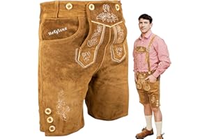 TRACHTENLUST HOFGLANZ® Trachten Lederhose Herren Kurz - Hochwertige Trachtenhose für Herren mit Hosenträgern - Traditionelle Echtlederhose für Oktoberfest Bequem & Robust (Größen 46-58)