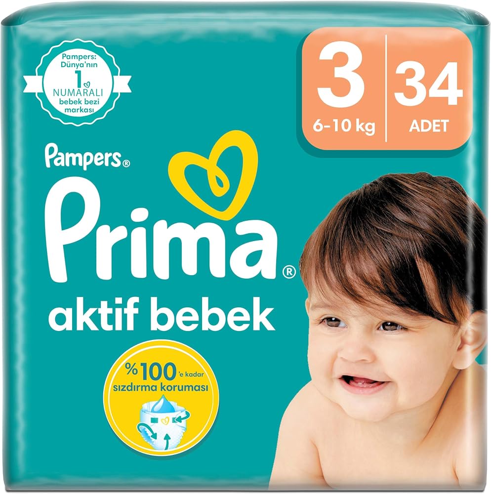 Prima Bebek Bezi Aktif Bebek 3 Beden 34 Adet Standart Paket