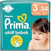 Prima Bebek Bezi Aktif Bebek 3 Beden 34 Adet Standart Paket