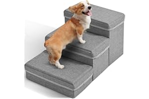 Dog Steps, Potuem Foldable 3 Step Dog Stairs, Extra Wide Pet Steps with Storage Box, Pet Stairs for Bed Sofa, Soft Non-Slip Surface Bottom, Help Pet Easily Up Down, Perfect for Small Dogs Cats