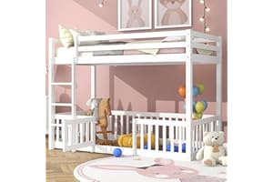 Kayan 3FT Bunk Bed, Bed with Fences and Door, Children's Bed with Fall Protection and Railings, Solid Wood, White (190x90cm)