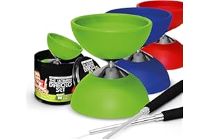 Mister M | Einsteigerfreundliches Diabolo-Jonglierset | Diabolo Mehrfarbig getarnt mit Fester Achse | Aluminiumstäbe | Profi Diabolo Set with Kugellager and Leuchtend Options for Kids 6+