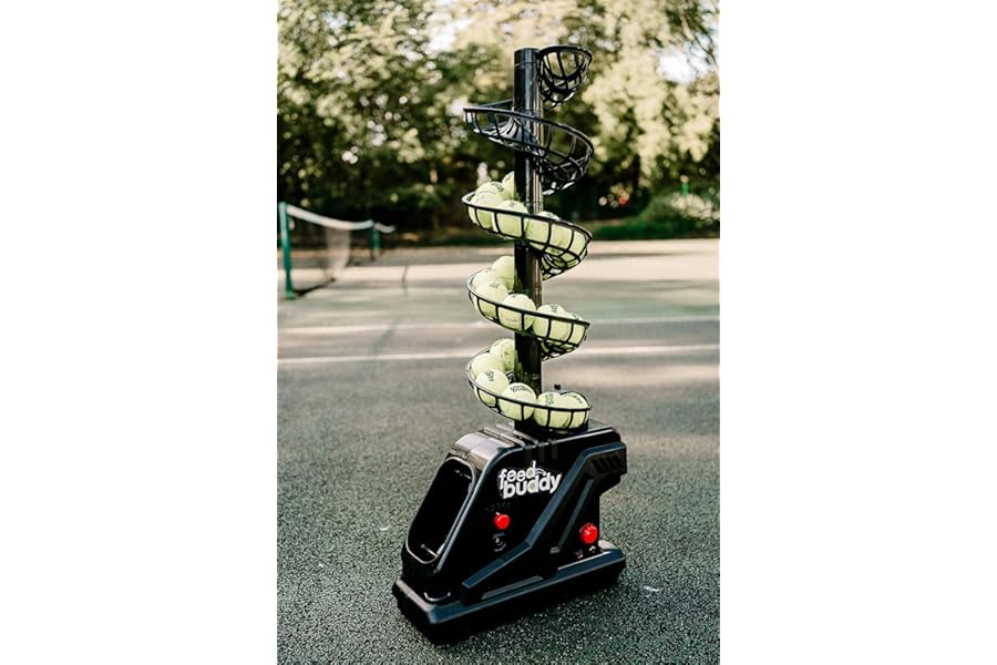 Feed Buddy Tennis PRO Automatic Tennis Ball Machine, Mains and Battery Powered