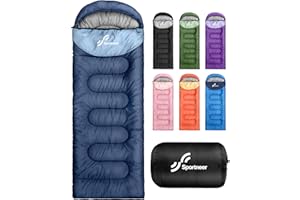 Sportneer Sac de Couchage d'extérieur pour Adultes et Enfants - Sac de Couchage léger et Portable pour Le Camping, la randonnée, la randonnée
