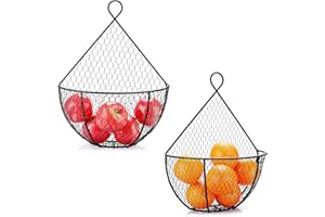 IGNPION Set di 2 cestini porta frutta da appendere a parete, cesto per frutta, frutta, verdura, snack, pane, ciotole, nero
