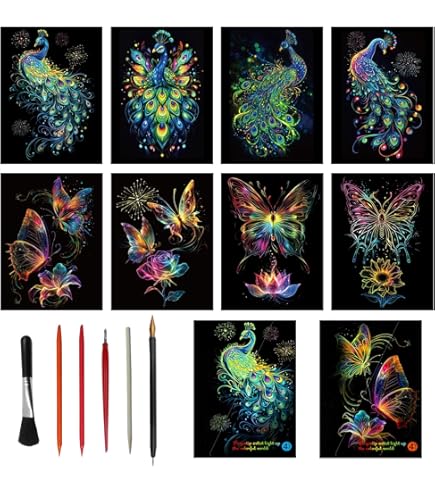 Georgie Porgy Papel De Rascar Para Niños Kits De Manualidades Y Manualidades Arcoiris A4 Scratch Art Para Regalo De Cumpleaños De Navidad (A4-Noctilucente Constelación Bestia Estelar