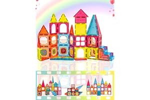 Beeyouk Construction Magnetique Enfant 56 Pièces Jeu de Construction Éducatifs Cadeau pour Garçons Filles Jouets Magnetic Tiles Montessori pour Enfants âgés de 3 4 5 6 7 8 9 Ans