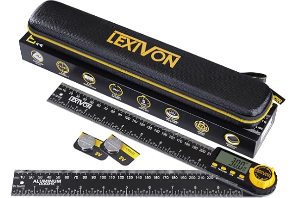 LEXIVON Rapporteur d'angle Numerique, Fausse Equerre Numerique en Aluminium, Jauge d'angle Multifonction de 250 mm, avec Grand Écran et Pochette Zippée Robuste (LX-DAF10)
