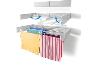 Step Up Wäscheständer - wandmontiert - ausziehbar - Wäscheständer klappbar, faltbar für drinnen oder draußen - platzsparendes, kompaktes Design, 25 kg Tragkraft, 6 m Leitung (100 cm - weiß)